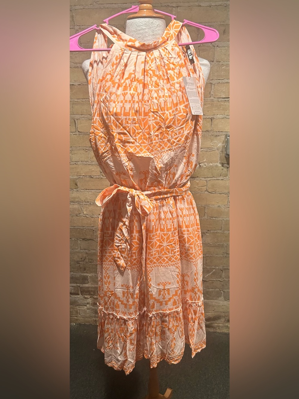 Sleeveless Orange & White Summer Dress